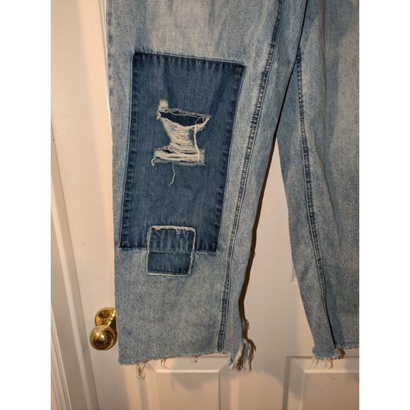 Empyre Pants Mens 30x24 Blue Patchwork Relax Straight Skate Y2K Jeans Bottoms - Picture 3 of 15